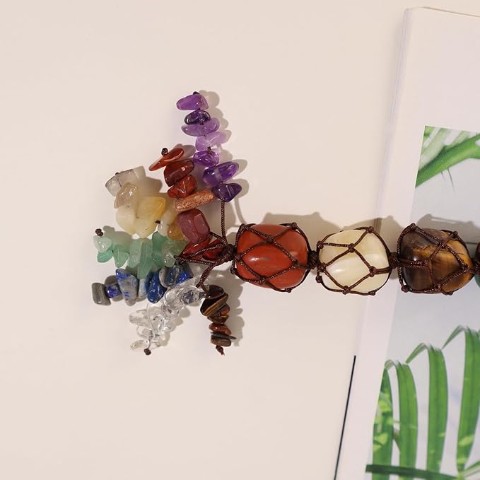 Handmade Crystal Window Car Hanging Ornaments 7 Chakra Home Decoration Feng Shui Ornament Yoga Meditation Car Decoration Tumbled Palm Stones (Style12)