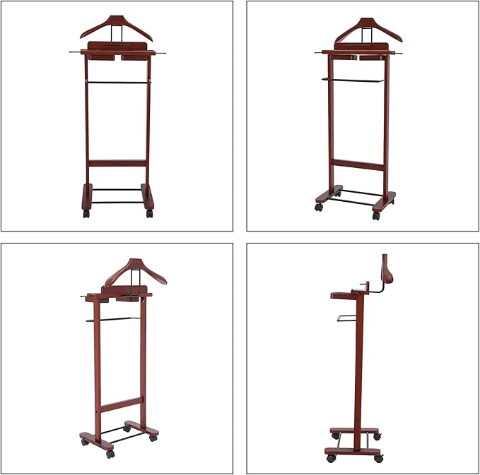 Suit Valet Stand | Valet Stand for Man and Women | Wooden Valet Stand with Drawer | Freestanding Clothes Rack | Contour Hanger | Top Tray | Trouser Bar | Tie & Belt Hooks | Bottom Shoe Rack