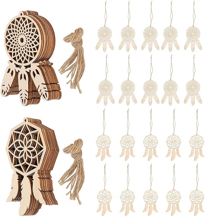 Wooden Dreamcatcher, 20Pcs Unfinished DIY Dream Catchers Kits Mini Decorative Hanging Ornaments Wall Craft for Home Bedroom Decoration