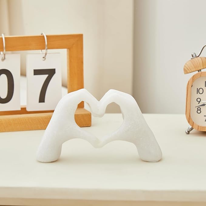 Heart Hands Sculpture for Living Room Décor, Mini Gesture Heart Decoration, Modern Love Statue Finger, Hands Heart Art Sculpture Home Wedding Decoration (Marble)