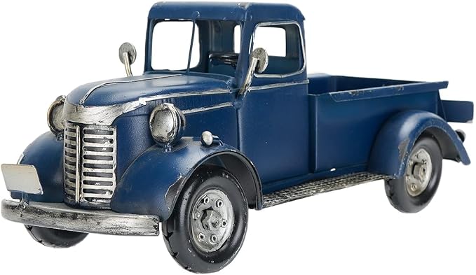 SOFFEE DESIGN 12in Collectible-Vehicles Classic Truck, Pick-up Model Iron Decorations, Collectible Figurine Desktop Car Wine Holder for Home Decor, Dark Blue