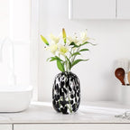 Black Glass Vase, Large Glass Flower Vases for Bouquets, Tall Floor Vase for Living Room, Dining Table, Mantle, Shelf, Wedding, Office, 10 Inches