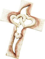 Oooct Carved Cross, Resin Cross Wall Decor, Intertwined Hearts & Never Separates Love, Great Christian Gift, Wall Art Gift, Home Living Room Decor - 6.85 × 5.12 Inch