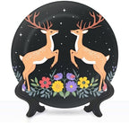 Decorative Plates for Display 8" Symmetrical Deer Floral Arrangement Starry Night Sky Ceramic Ornament with Display Stand and Hook Up for Wall Decor Hanging Festival Wedding Gift