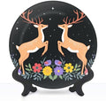 Decorative Plates for Display 10" Symmetrical Deer Floral Arrangement Starry Night Sky Ceramic Ornament with Display Stand and Hook Up for Wall Decor Hanging Festival Wedding Gift