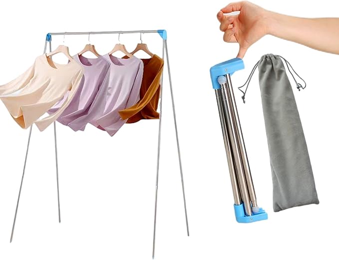 Lmaray Portable Garment Rack, Compact Folding Clothes Drying Rack, Mini Clothing Rack for Travel, Camping, RV, Dance Costume, Laundry Indoor, Outdoor (Upgraded Easy Pulling)