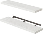 Fixwal Floating Shelves for Wall, 35.4" Long Heavy Duty Wall Mounted Rustic Wood Shelves for Living Room, Bedroom, Bathroom and Kitchen, for Storage, Books, Room Decor (White, Set of 2)