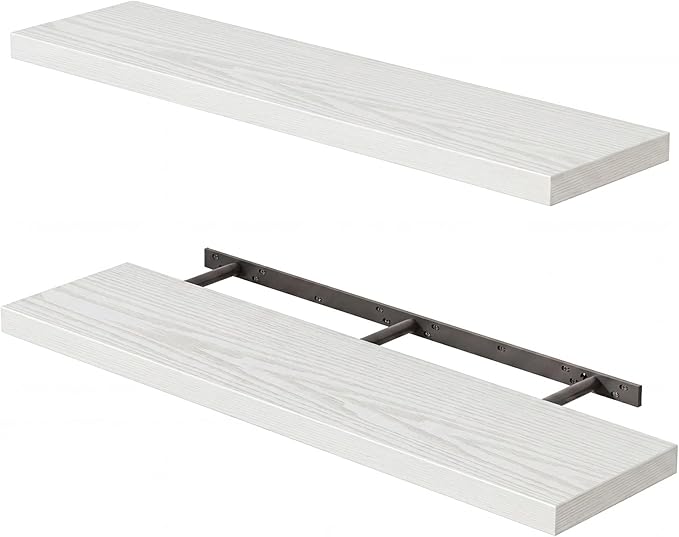Fixwal Floating Shelves for Wall, 35.4" Long Heavy Duty Wall Mounted Rustic Wood Shelves for Living Room, Bedroom, Bathroom and Kitchen, for Storage, Books, Room Decor (White, Set of 2)