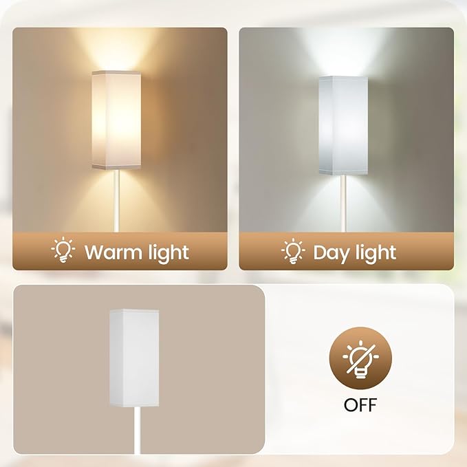 64.6" Floor Lamp, Pole with Foot Switch, Modern Standing Lamp Lampshade, Minimalist Freestanding Lamp (Bulb Not Included), for Living Room, Bedroom Office ETL Listed, White WCW07LD05