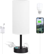 Dicoool White Touch Table Lamp with USB - 3 Way Dimmable Bedside Lamp for Nightstand, Bedroom Lamp with Black Charging Station for Desk, Office, Kids Room, Dorm, Small