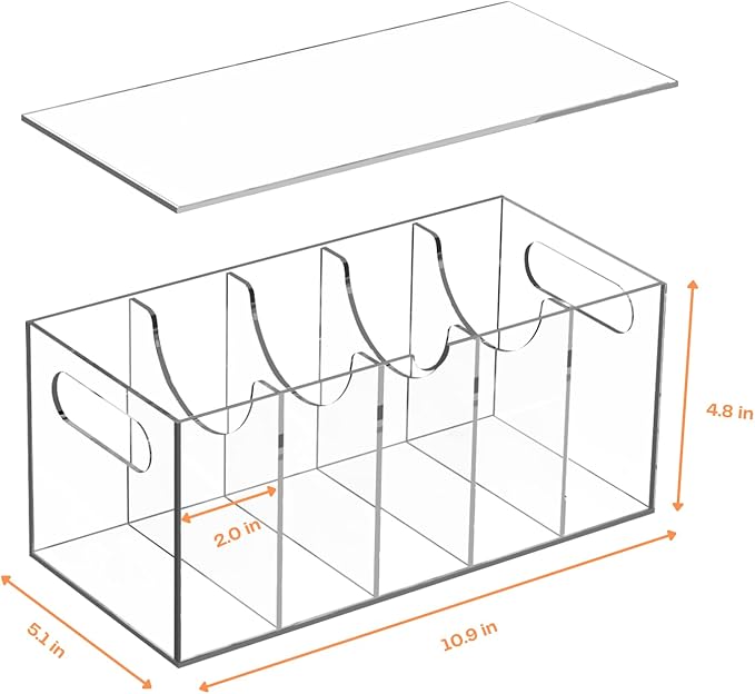 Acrylic Belt Organizer Holder for Closet with Dust Cover Lid - Clear Storage Display Case for Drawer - 5 Compartments