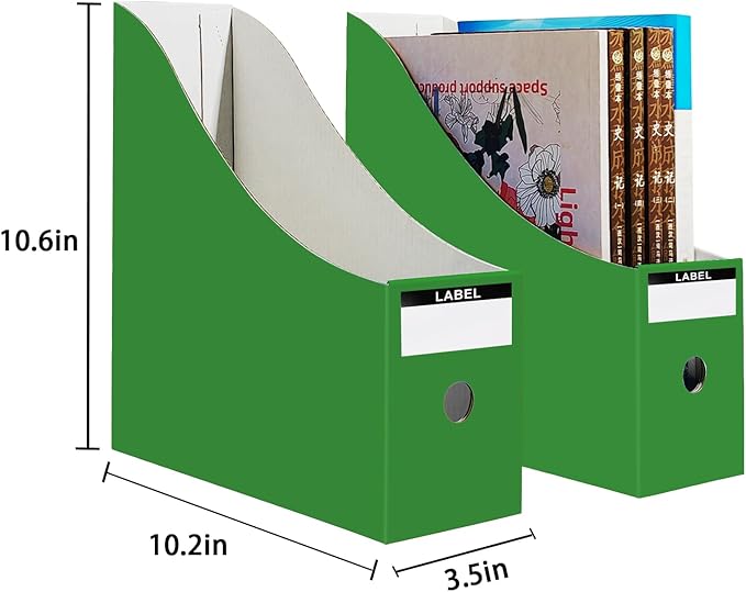 Limitliho Cardboard Magazine Holder (24 Pack), Sturdy Book Bins for Classroom, Vertical File Folder Organizer, 10.6'' 10.2'' 3.5'' Inch Magazine Rack (Green, 24 Pack)