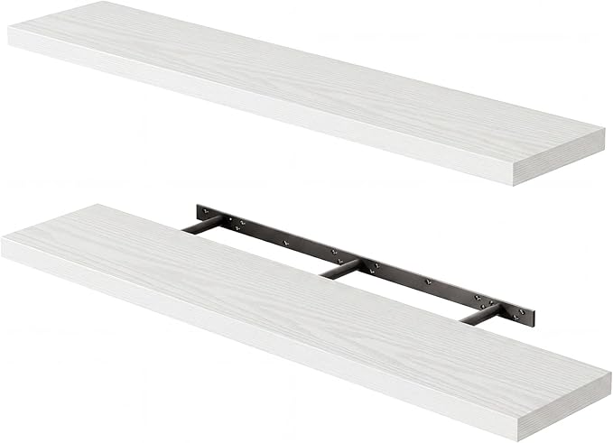 Fixwal Floating Shelves for Wall, 47.2" Long Heavy Duty Wall Mounted Rustic Wood Shelves for Living Room, Bedroom, Bathroom and Kitchen, for Storage, Books, Room Decor (White, Set of 2)