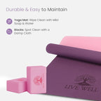 LIVE WELL Yoga Set for Women: 6mm Thick TPE Yoga Mat + 2 EVA Blocks, Pink - Best Yoga Mat, Exercise Mat for Home Gym