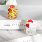 LONGWIN 2PCS Mini Glass Chicken Figurine Hand Blown Art Glass Rooster Animal Statues Collectible Figurines Unique Gift Home Decor Ornaments