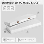 Homeforia White Floating Shelf 18 inch, High End Solid Real Wood 18inch Bathroom Floating Shelves for Wall Mounted, White Wooden 18in Floating Shelves, Heavy Duty Bracket, 18 X 6.5 X 1.75 in, Set of 4