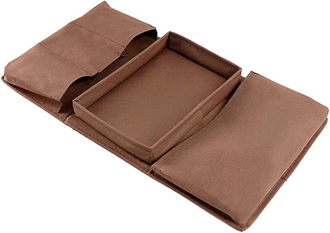 Sofa Armrest Organizer, Couch TV Remote Storage Organizer with Pockets for Recliner Armchair Snacks Glasses Smartphone Magazines Pouch (Brown+Brown)