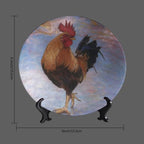 Rooster Decorative Plates, 6 Inch, Watercolor Painting Rooster Round Display Plate, Hanging Decorative Plate with Display Stand, for Home Kitchen Bedroom Decorative Ornaments
