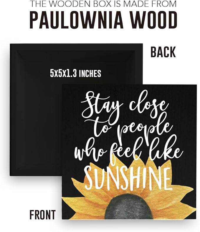 Black Room Decor Sunflower Gifts for Women Rustic Country Wooden Square Sign Decor Sunflower Summer Decorations for Home House Outdoor Shelf Wall Farmhouse Table Shelf
