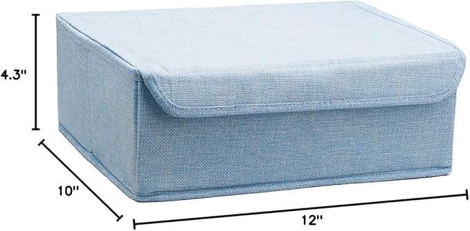 ALYER Collapsible Drawer Organizer,Underwear Drawer Divider for Socks Panties Bras Ties Clothing,Sturdy Closet Storage Divider with Lid(Blue)