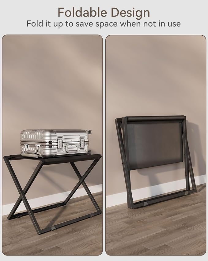 IBUYKE Luggage Rack for All Suitcase Sizes,Foldable Suitcase Stand,Metal Luggage Holder,Easy to Assemble for Bedroom Living Room Hotel,Black TLR001B-2