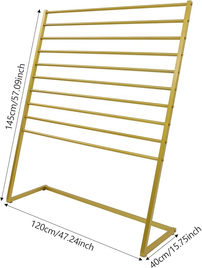 Scarf Organizer, Metal Hijab Organizer, 10 Tier Scarf Holder Hanger for Multiple Scarves, Freestanding Hijab Stand Belt Pants Hanging Rack for Home, Commercial, Clothing Store (Gold, 120cm)