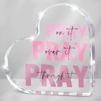 Pink Christian Gifts for Women, Pink Bedroom Decor, Pray On it Pray Over it Through it Acrylic Sign Decorative for Home Pastor Farmhouse Living Room Church Table Desk Bookshelf, St. Patrick's Day Decor