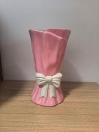 Pink Bow Vase, Hot Pink Flower Vase for Home Decor, Ceramic Vases for Boho Style, Small Cute Vases for Ideal Shelf Decor/Table/Living Room. (Pink 6, Large)