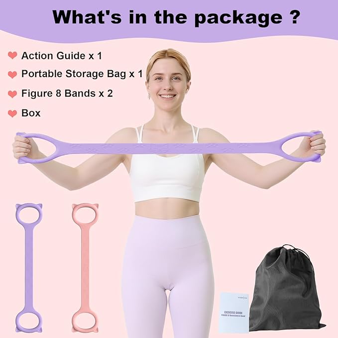 Figure 8 Resistance Bands, 8-Shaped Exercise Band for Women Arms Shoulder Back Legs Stretching Pilates Yoga