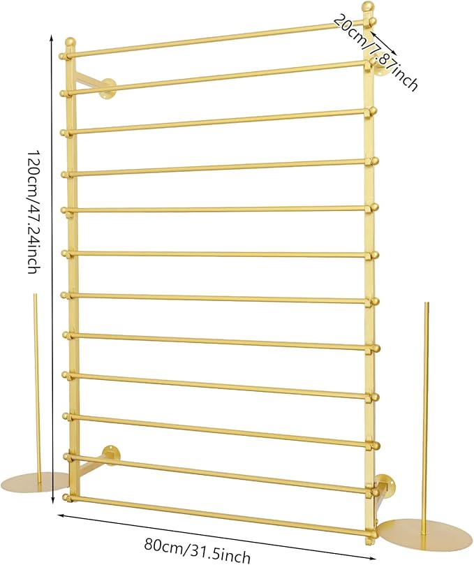 12-Tier Wall Mounted Scarf Rack, Scarf Display Rack, Towels Storage Hanger, Commercial Hijab Scarf Holder Organizer Space Saving for Retail Stores, Boutiques, Home (Gold, 31.5in Width)