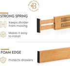Bambüsi 4-Pack Bamboo Drawer Dividers - 2.6" High, 12.5"-17" Adjustable Drawer Organizers for Clothes, Expandable Dresser Separators in Bedroom/Bathroom/Kitchen/Office Organization and Storage