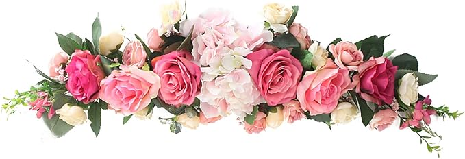 JUOPZKENN Artificial Rose Flower Swag, Wedding Arch Flowers 25in Decorative Swag Pink Peony Decorative Floral Swags Green Leaves Chair Back Flower for Wedding Arch Front Door Wall Decor(#1)