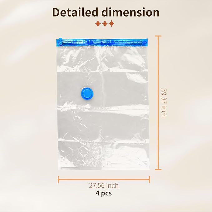 4 Pack Vacuum Storage Bags, Space Saver Bag Vacuum Seal Bags for Clothing Travel Moving Blankets Pillows Storage and Organization, Hand Pump Included(100 X 70 cm)