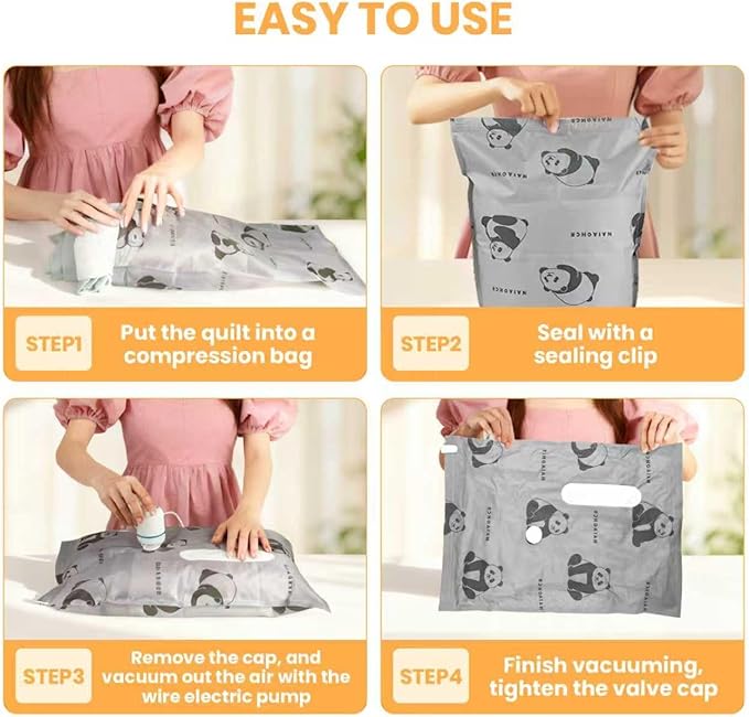 12 Pcs Vacuum Storage Bags for Clothing: Travel Vacuum Seal Bags with Electric Pump, Space Saver Vacuum Storage Bags for Bedding Blanket Luggage (3 Jumbo + 3 Large + 3 Medium + 3 Small)