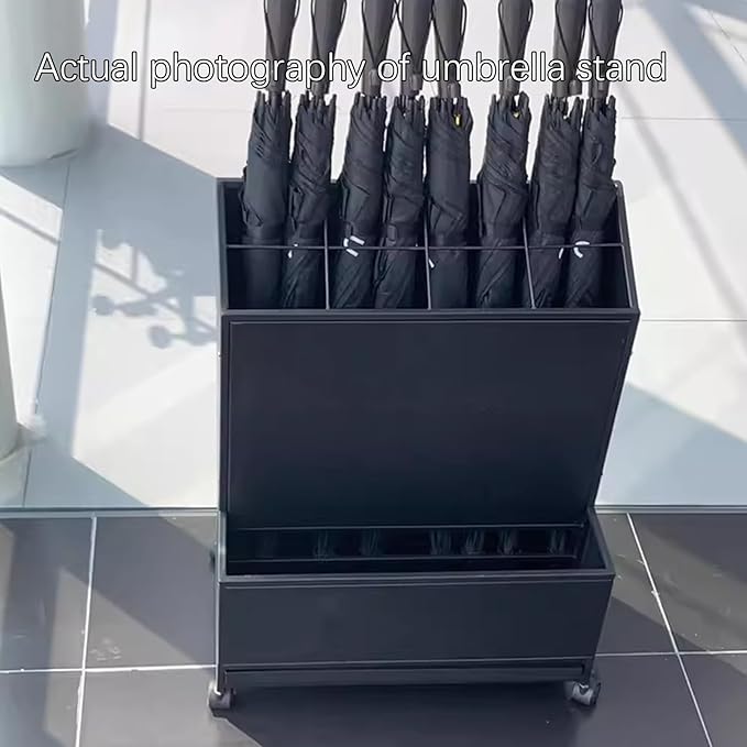 SEIFE Movable Commercial Metal Large Capacity Umbrella Holder With removable drain tray,Can hold 30 umbrellas，Indoor Entryway Umbrella stand，For Hotel,Offices,home(Orange)