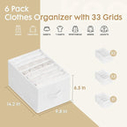 Criusia 6 Pack Large Clothes Organizer, Wardrobe Closet Organizer and Storage with Handles, Foldable Fabric Closet Organizers Dividers for Clothing, Pants, Jeans, Sweater, T-shirts, White