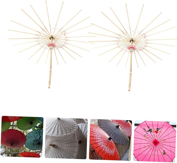 2pcs Parasol Poles Oiled Paper Umbrella Holder Yarn Ball Winder Photography Prop Paper Parasol Chinese Chic Paper Umbrella Stands Diy Crafts Switch Stage Umbrella