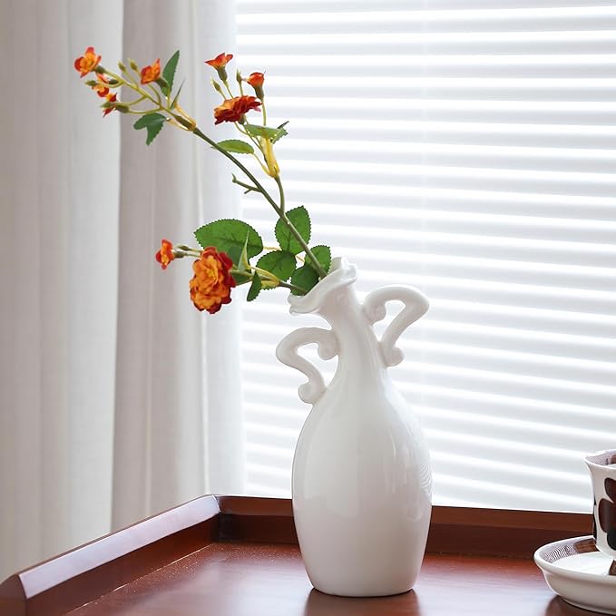 Vase with Attitude, White Ceramic Small Neck Vases, Novel and Lovely Unique Shape Vase, 7inch Modern Home Decoration Vases, Can Be Used As A Decoration for Dining Table Bookcase and Desk