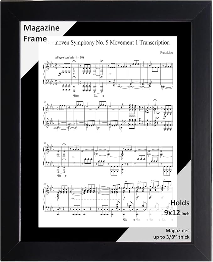 Creative Picture Frames 9 x 12 Magazine Frame with Full-Strength Glass, Holds Up To A 1/4" Thick Media with Installed Hangers for Easy Mounting, 11x14 Black Frame with Black Mat