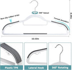 Pack of 30 Clothes Hangers, Space Saving Plastic Hangers, Non-Slip, 0.2 Inches Slim, 360° Swivel Silver Hook for Shirts, Pants & Wet/Dry Garments, White and Dark Gray