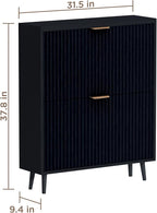 Shoe Cabinet Storage,Modern Freestanding Organizer with 2 Flip Drawers,Narrow Shoe Rack Cabinet for Entryway,Black