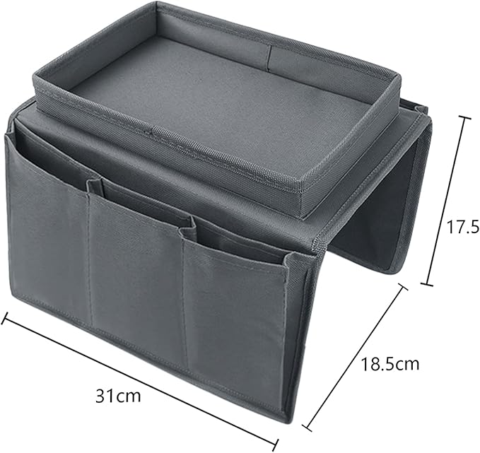 5 Pockets TV Remote Control Holder Couch Sofa Tray Armrest Organiser Oxford Chair Couch Caddy Sofa Armrest Bag Bedside Storage Hanging Organiser for Magazine Books Snack Mobile DVD Cellphone (Grey-a)