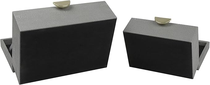 HofferRuffer Faux Leather Jewelry Boxes, Decorative Boxes Storage Accessory Organizer with Gold Hardware Decor, Classic Vegan Leather Set of 2 Pieces (Dark Grey)