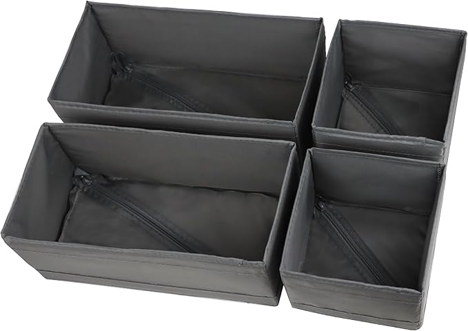 Washable Cloth Drawer Organizer, Set of 4 Foldable Sock Dresser Drawer Organizers Storage Boxes, Fabric Storage Boxes Closet Cabinet Organizer for Clothes (Gray, 2M+2S)