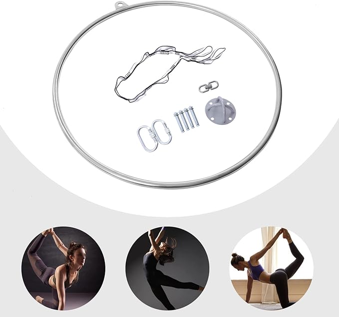 Aerial Hoop Kit 35inch/ 90cm Professional Single-Point Aerial Yoga Hoop Equipment Complete Stainless Steel Circus Aerial Ring Set for Fitness Dancing Training Performance