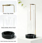 Incense Holder for Sticks, Anti-Ash Flying Incense Burner with 30 Incense Sticks, Detachable Glass Ash Catcher (Stainless Steel, Black)