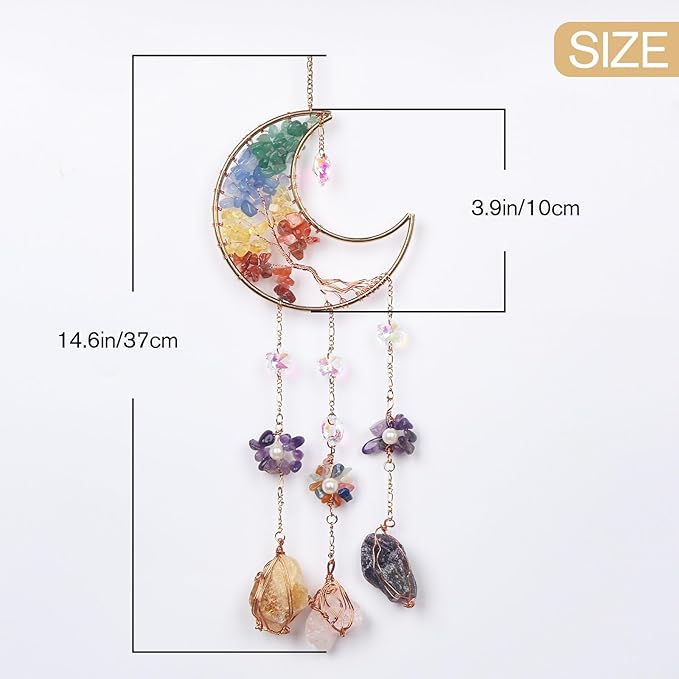 Mini Rainbow Crystals Crescent Moon Sun Catcher Tree of Life Dream Catchers Suncatcher with Quartzs Handmade Dreamcatcher Wall Decor for Adults Boys Girls Bedroom Wedding Garden Bless Gift