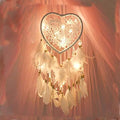 Skreened Christmas Lights，Fashion Handmade LED Light Dream Catcher with Feather Love Heart Dream Catcher Night Light Home Bedside Wall Hanging Home Party Wedding Decoration Gift (White)