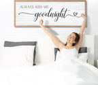 Always Kiss Me Goodnight Wall Sign Above Bed 41.3''×15'' Large Farmhouse Wall Decor for Bedroom Couples Room Decor Framed Wood Wall Art Rustic Master Bedroom Wall Decoration (brown frame)