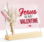 Valentines Gifts, Jesus Is My Valentine Decorative Sign, Bouquet Acrylic Sign With Wooden Stand for Office Desk Table Shelf